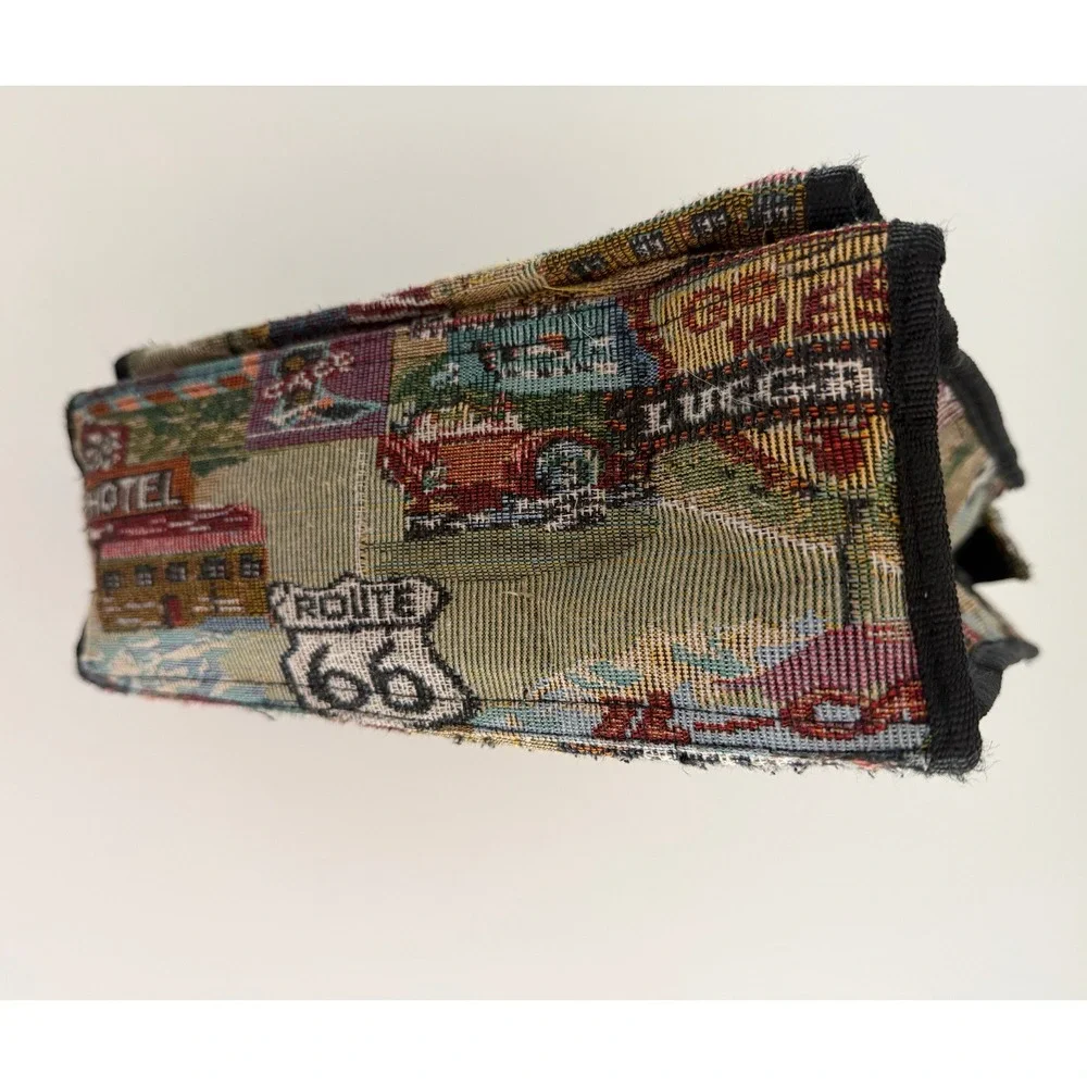 Tapestry Tote Bag Route 66 Zip‎ Closure Double Strap Zip Pocket Velcro Pocket